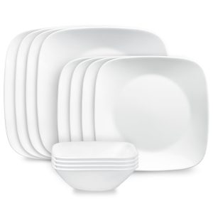 Corelle Square??Pure White 12-piece Dinnerware Set. Service for 4