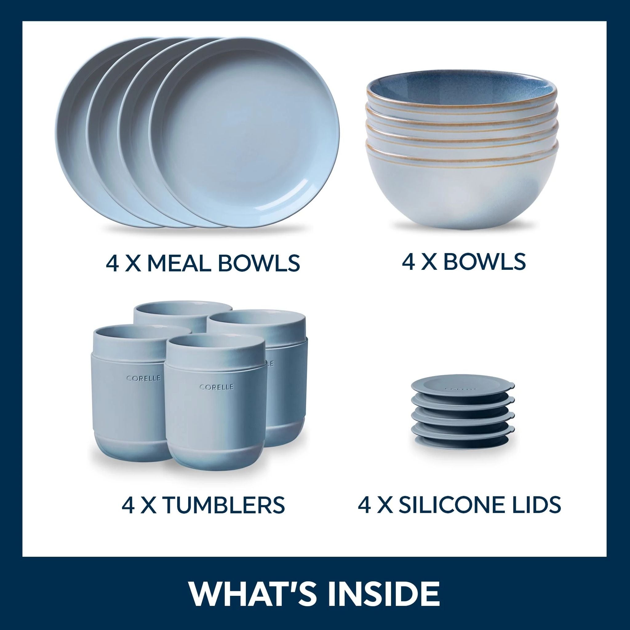 Corelle Stoneware 16-piece Dinnerware Set. Service for 4. Nordic Blue - Image 2